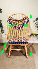Load image into Gallery viewer, Vintage Solid Pine Accent Rocking Chair with Patriotic American Flag Print Decor.........(in stock!)