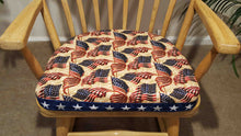 Load image into Gallery viewer, Vintage Solid Pine Accent Rocking Chair with Patriotic American Flag Print Decor.........(in stock!)