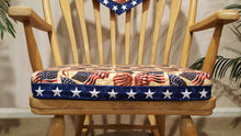 Load image into Gallery viewer, Vintage Solid Pine Accent Rocking Chair with Patriotic American Flag Print Decor.........(in stock!)