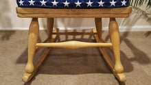 Load image into Gallery viewer, Vintage Solid Pine Accent Rocking Chair with Patriotic American Flag Print Decor.........(in stock!)